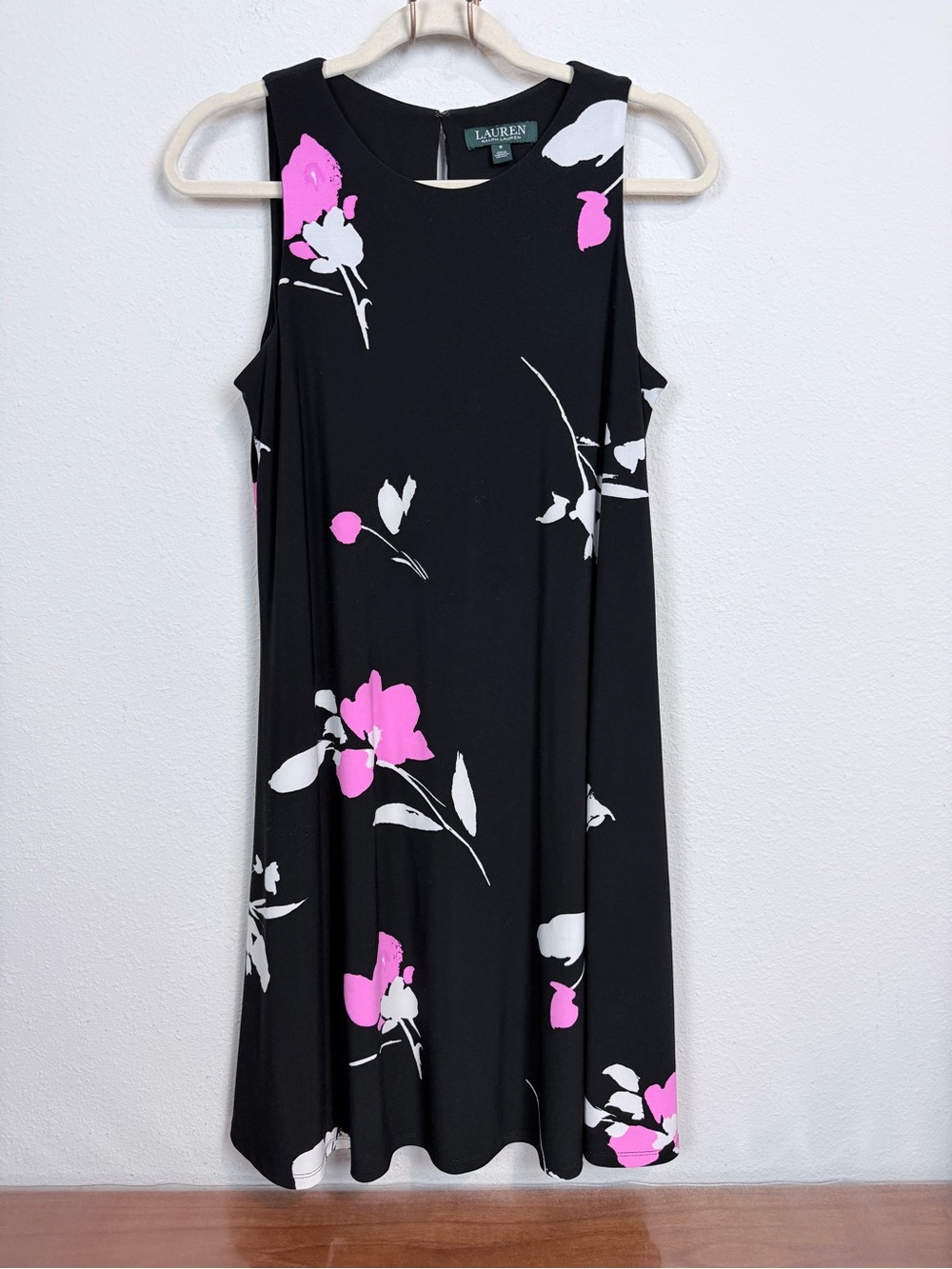 Lauren Ralph Lauren Black & Pink Floral A-Line Mini Dress 8